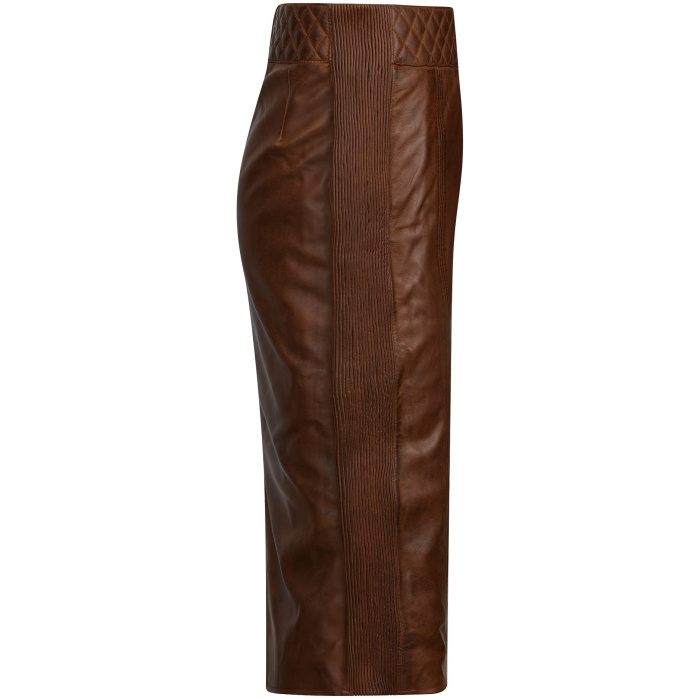 ZARA Leren rok lang cognac